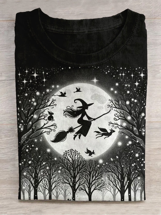 Witch Art Print Unisex Round Neck Short Sleeve Casual T-Shirt