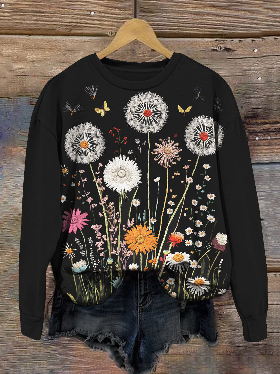 Dandelion Plant Floral Embroidery Art Print Unisex Casual Sweatshirt