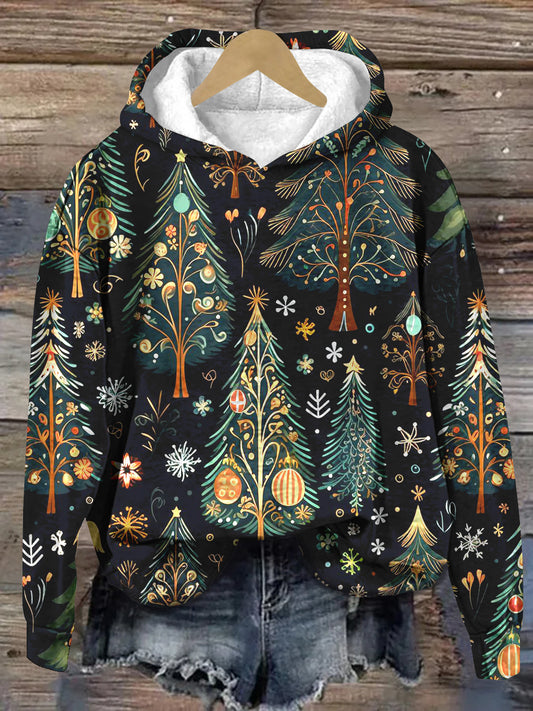 Magic Starry Forest Print Unisex Long Sleeve Casual Hooded Sweatshirt