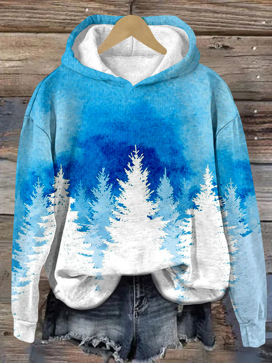 Magic Starry Forest Print Unisex Long Sleeve Casual Hooded Sweatshirt