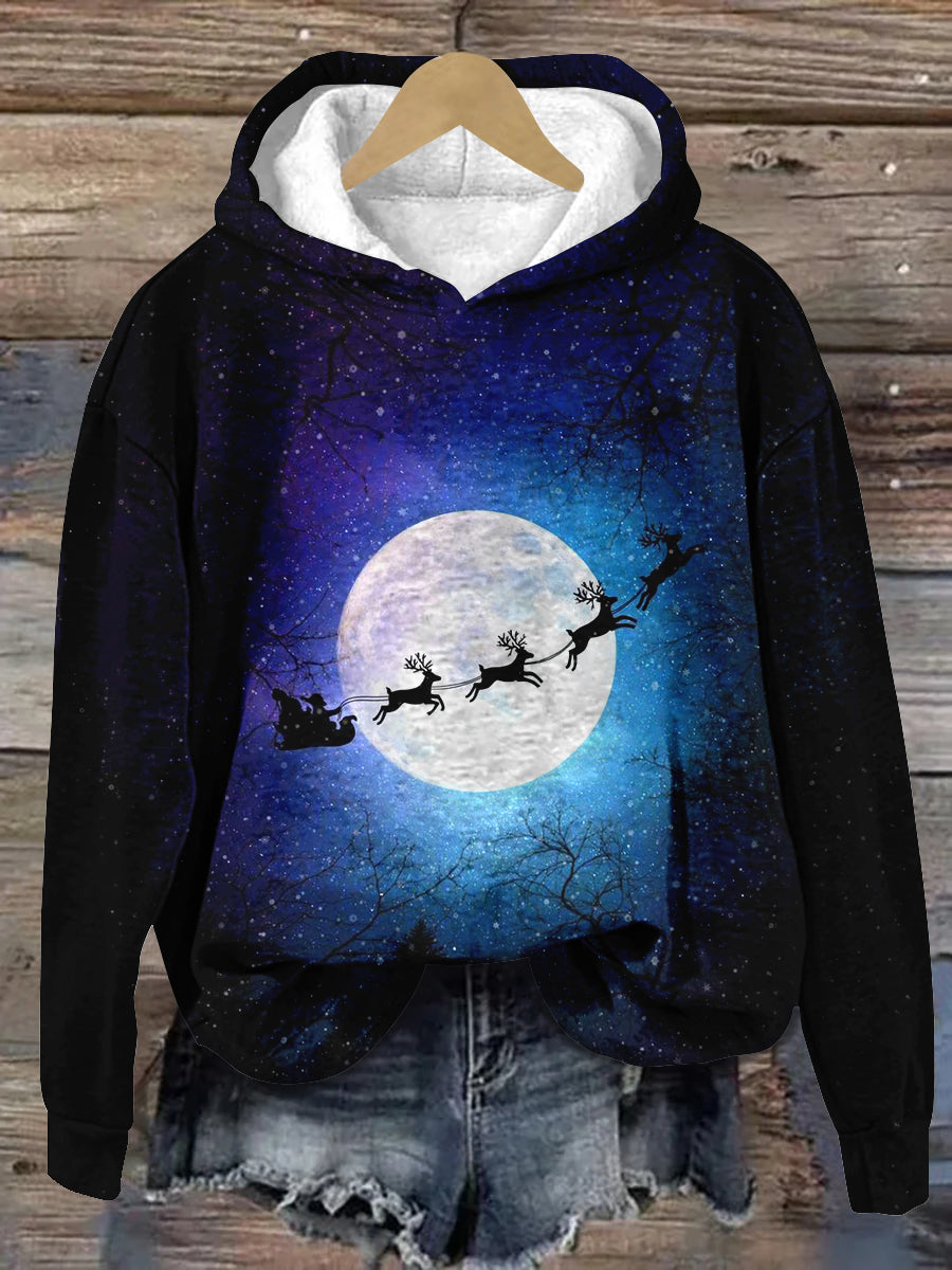 Christmas Eve Old Man Art Print Unisex Long Sleeve Casual Hooded Sweatshirt