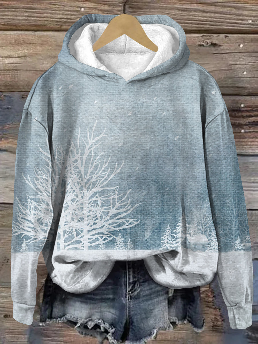 Snow Print Unisex Long Sleeve Casual Hooded Sweatshirt