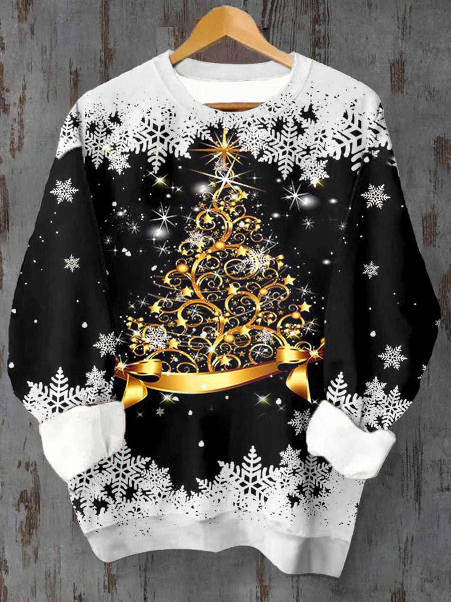 Unisex Christmas Tree Snowflake Pattern Casual Long-Sleeved Crew Neck Sweatshirt