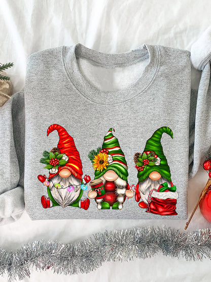 Unisex Three Christmas Gnome Pattern Casual Long Sleeve Crew Neck Sweatshirt