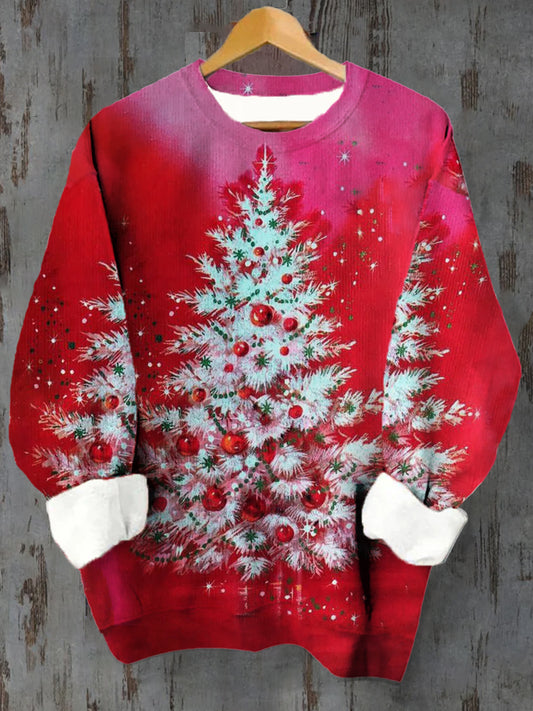 Unisex Christmas Tree Pattern Casual Long-Sleeved Crew Neck Sweatshirt