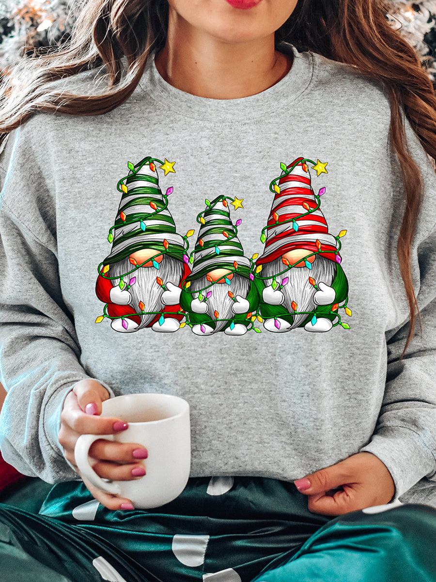 Unisex Three Christmas Gnome Pattern Casual Long Sleeve Crew Neck Sweatshirt