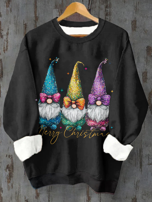 Unisex Three Christmas Gnome Pattern Casual Long Sleeve Crew Neck Sweatshirt