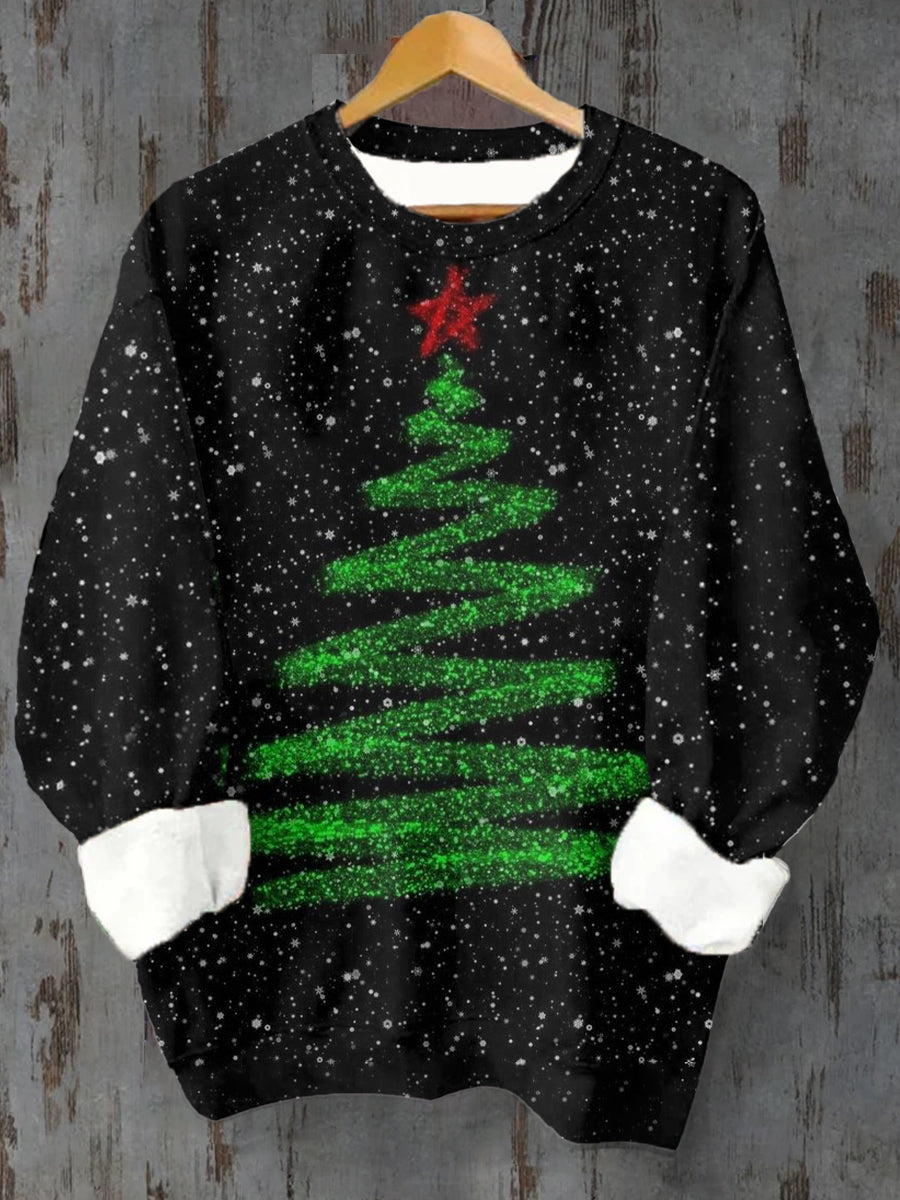 Unisex Christmas Tree Snowflake Pattern Casual Long-Sleeved Crew Neck Sweatshirt