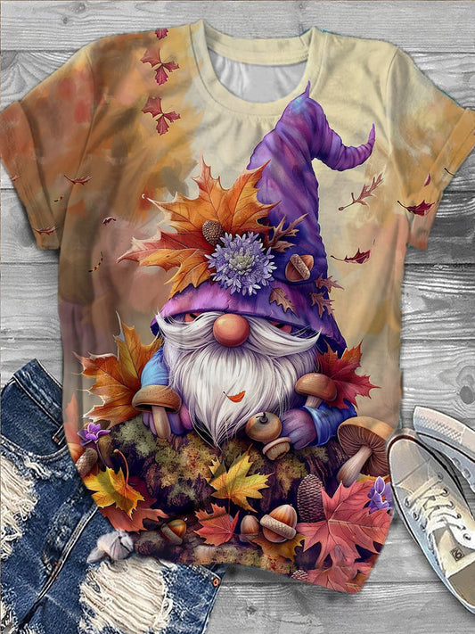 Unisex Christmas Gnome Pattern Casual Round Neck Short Sleeve T-Shirt