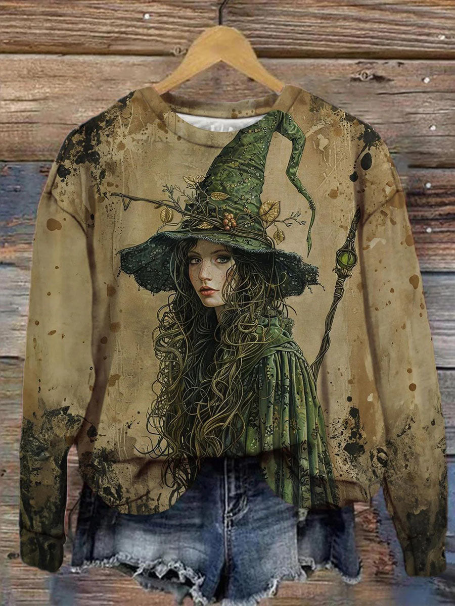 Unisex Magic Witch Pattern Round Neck Long Sleeve Casual Sweatshirt