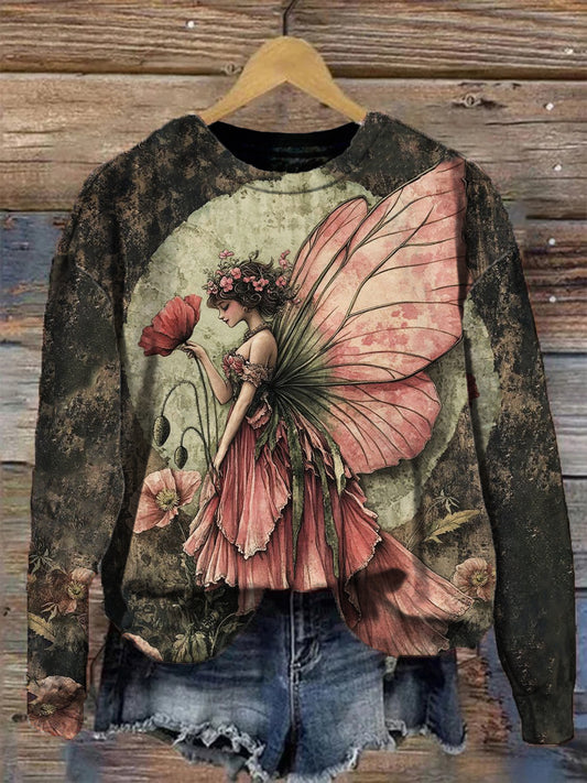 Unisex Magic Elf Wings Pattern Casual Round Neck Long Sleeve Casual Sweatshirt