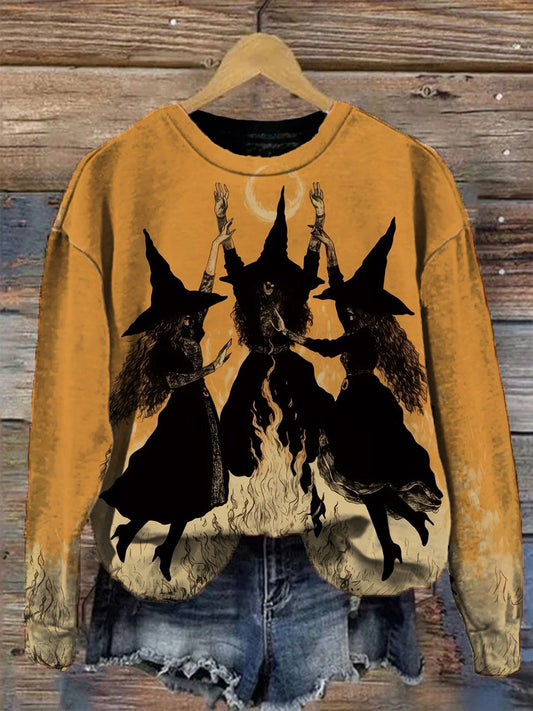 Unisex Three Witch Pattern Casual Round Neck Long Sleeve Casual Sweatshirt