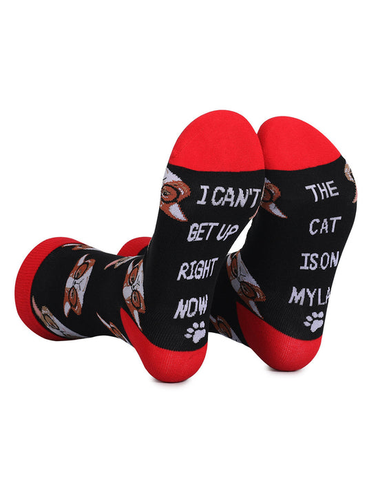 Unisex Cat Print Color Block Thermal Stockings