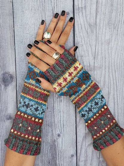 Women's Retro Ethnic Pattern Printed Knitted Gloves