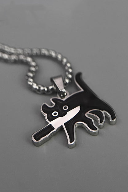 Cute Cartoon Knife Cat Pendant Necklace