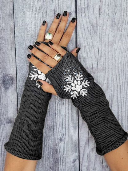 Women's Vintage Winter Snowflake Print Knitted Gloves