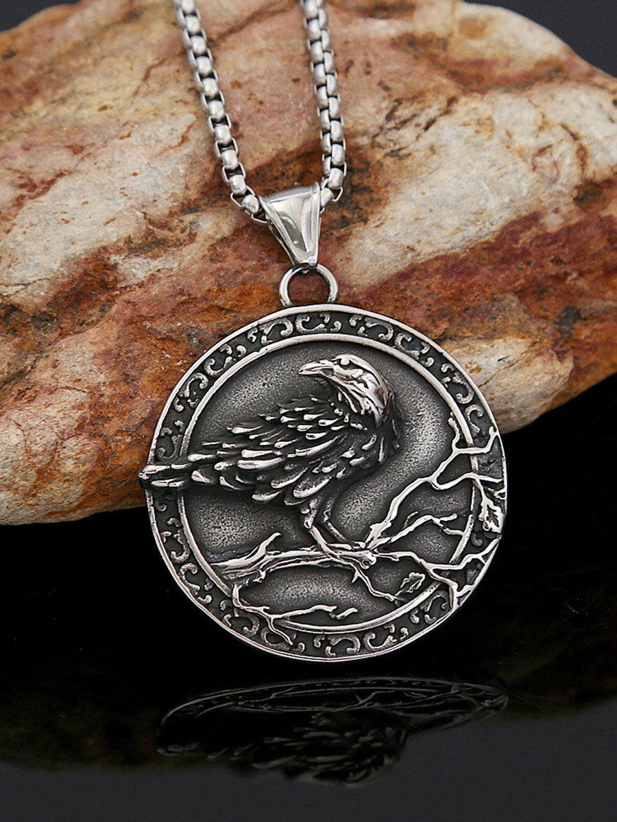 Stainless Steel Men's Necklace Crow Pendant