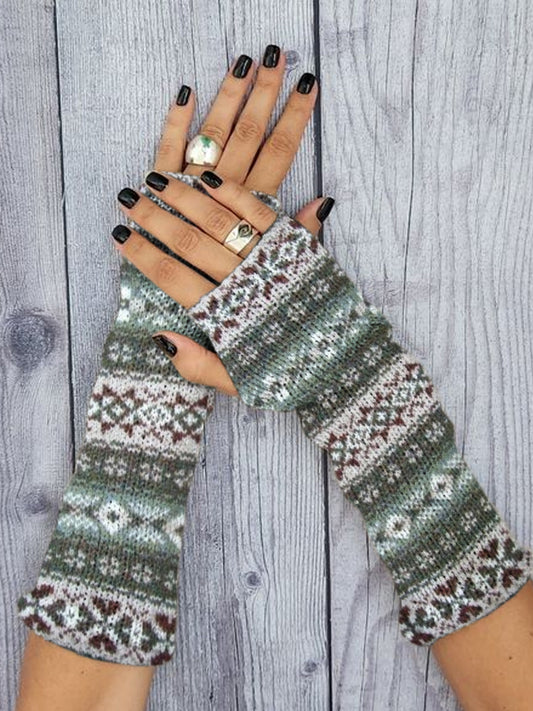 Women's Retro Ethnic Pattern Printed Knitted Gloves