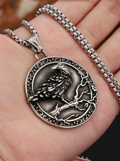 Stainless Steel Men's Necklace Crow Pendant