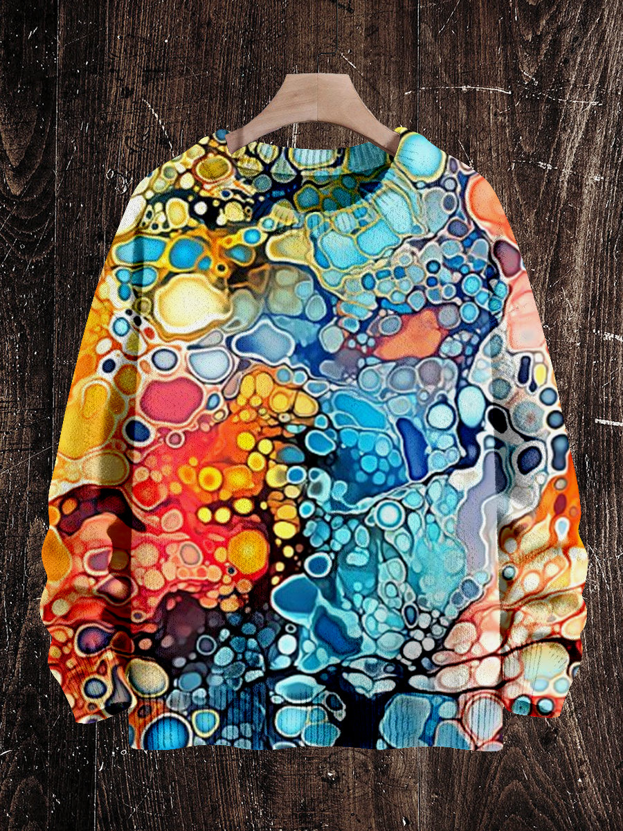 Vintage Abstract Pattern Print Unisex Crew Neck Long Sleeve Knit Sweater