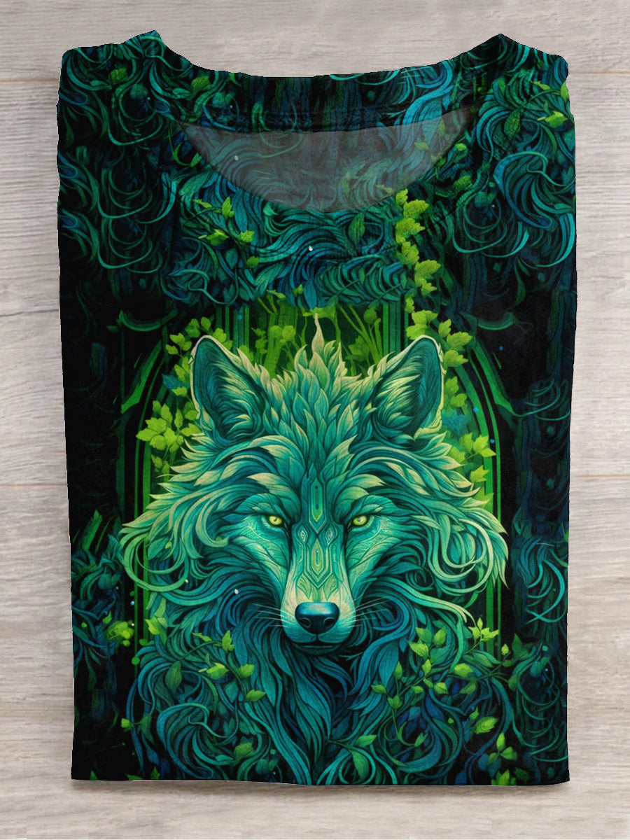 Timberwolves King Art Print Round Neck Short Sleeve Casual T-Shirt