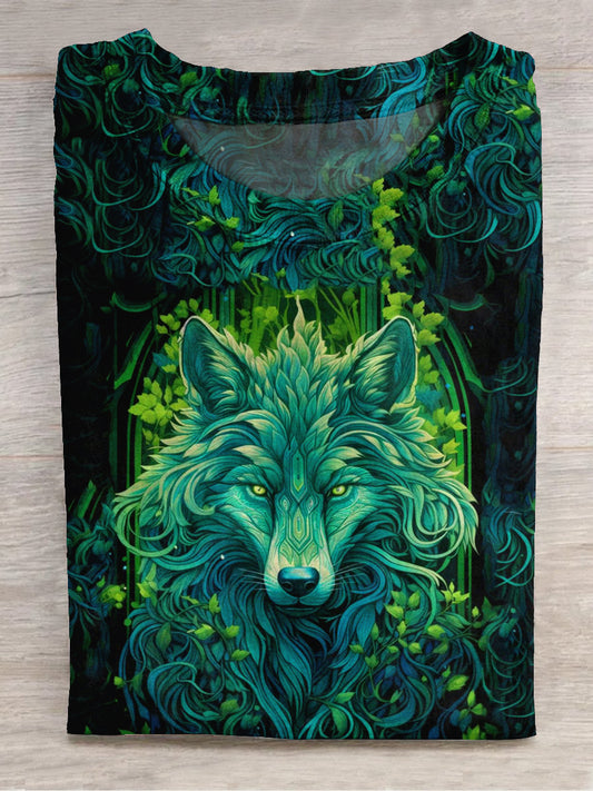 Timberwolves King Art Print Round Neck Short Sleeve Casual T-Shirt