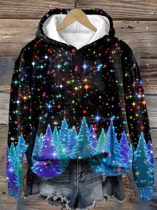 Unisex Christmas Tree Pattern Casual Long-Sleeved Hooded Sweatshirt