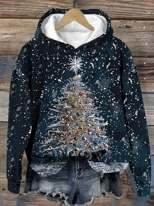 Unisex Christmas Tree Pattern Casual Long-Sleeved Hooded Sweatshirt