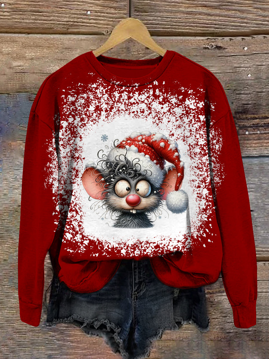 Cute Mouse Christmas Print Unisex Round Neck Long Sleeve Casual Sweatshirt