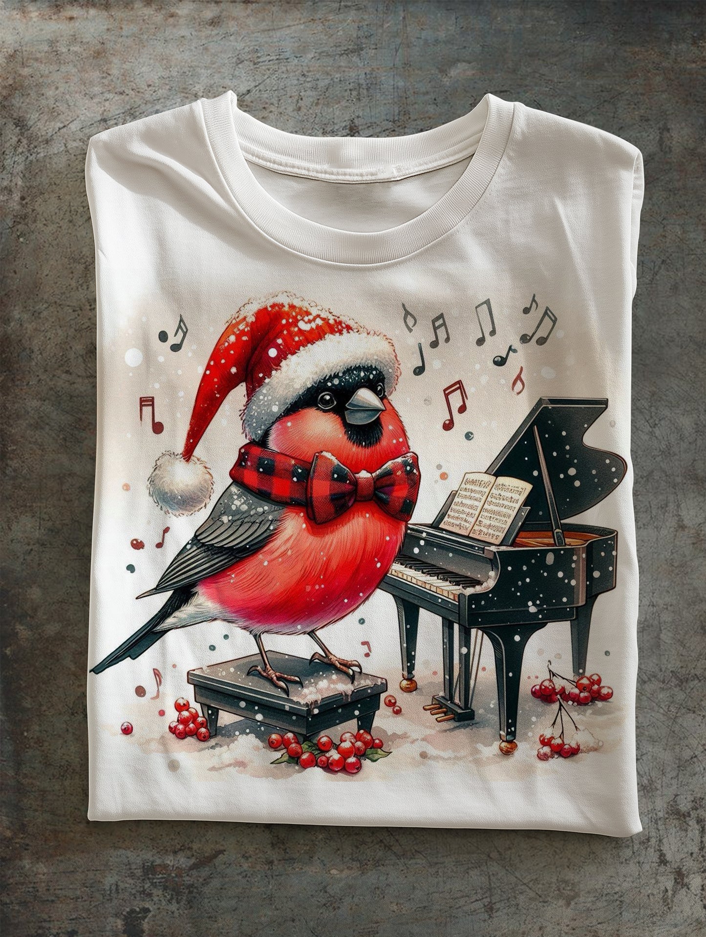 Christmas Red Tit Print Unisex Crew Neck Short Sleeve Casual T-Shirt