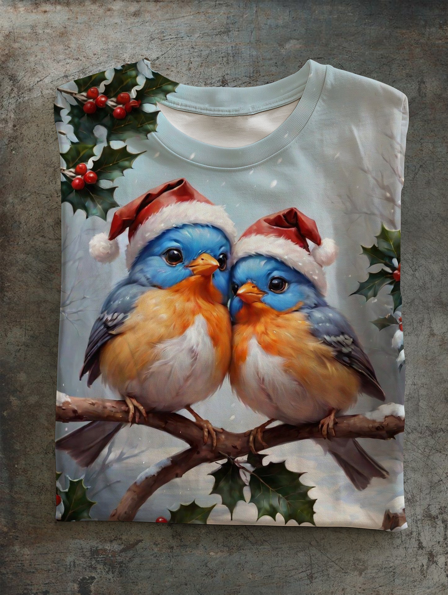 Christmas Red Tit Print Unisex Crew Neck Short Sleeve Casual T-Shirt