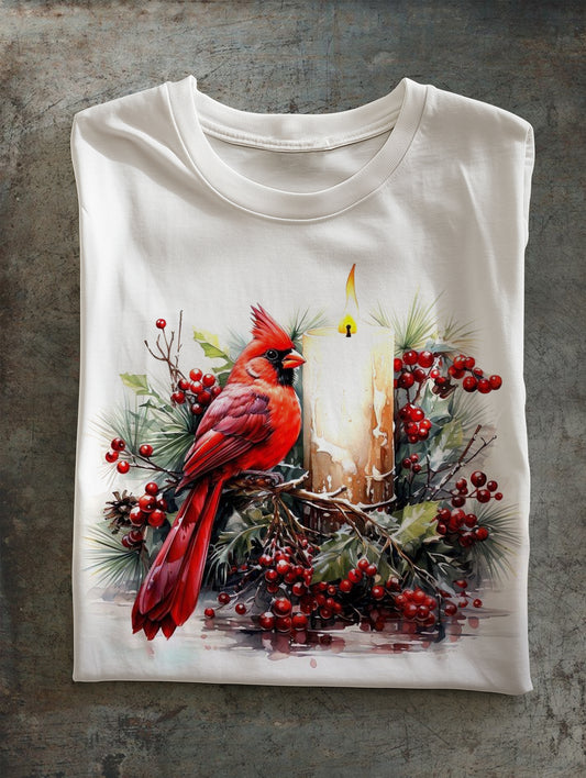 Christmas Red Tit Print Unisex Crew Neck Short Sleeve Casual T-Shirt