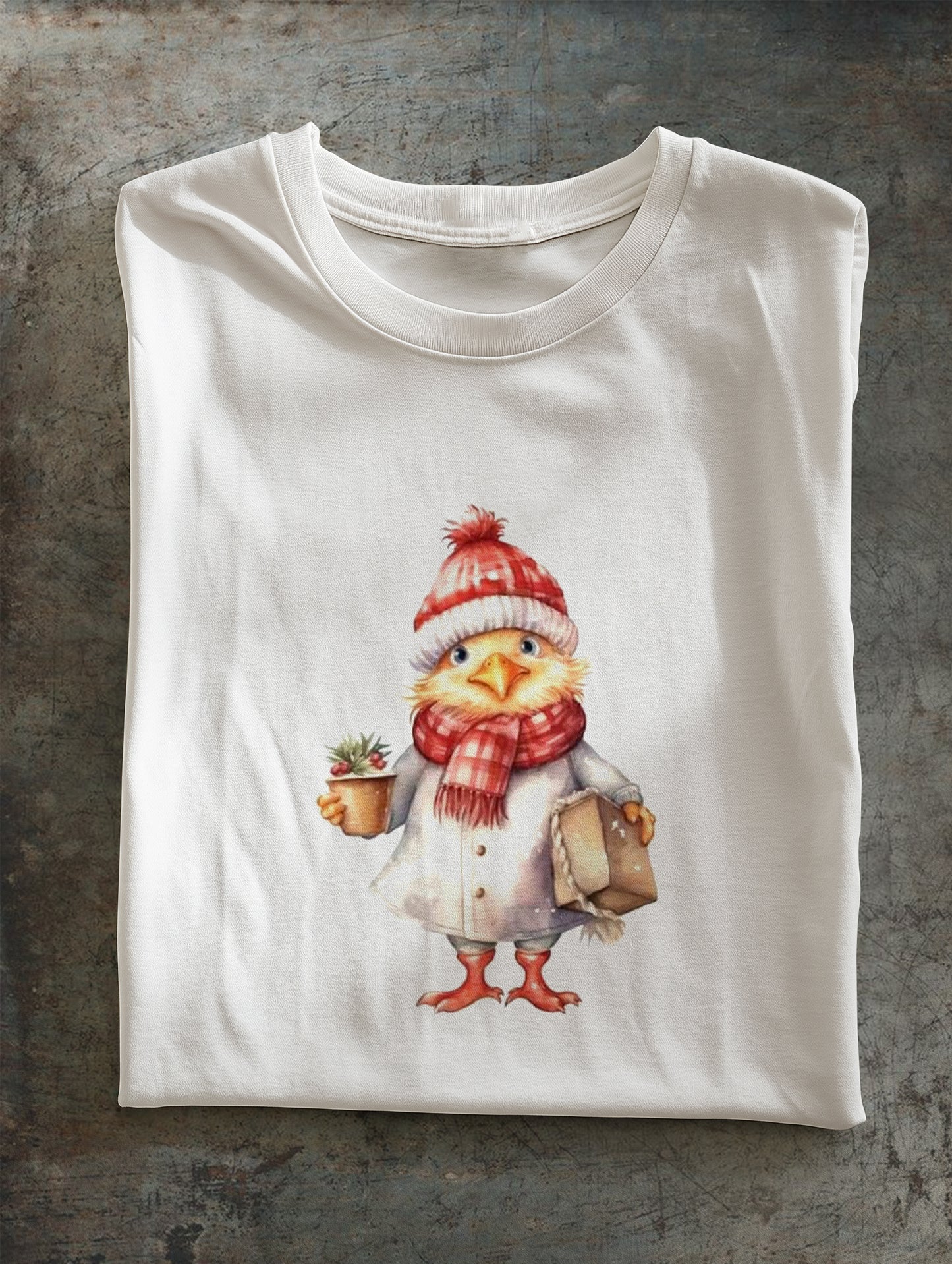 Christmas Red Tit Print Unisex Crew Neck Short Sleeve Casual T-Shirt