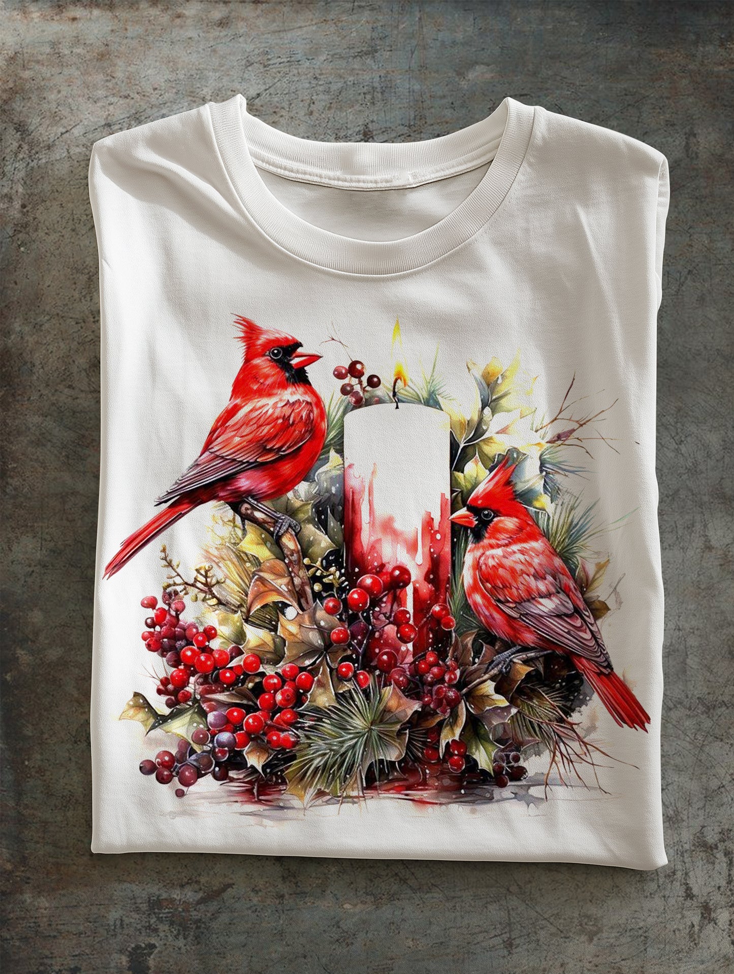 Christmas Red Tit Print Unisex Crew Neck Short Sleeve Casual T-Shirt