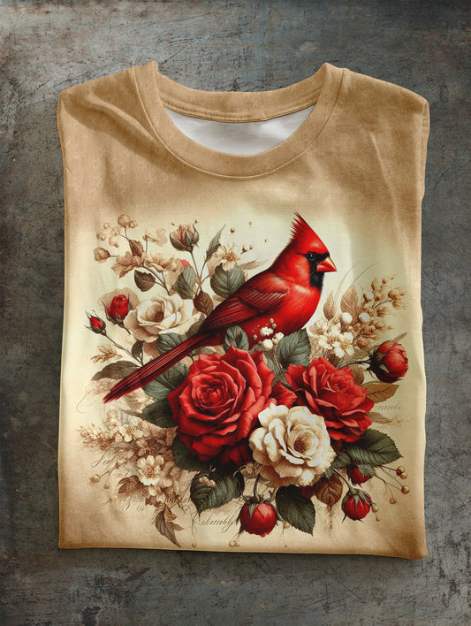 Christmas Red Tit Print Unisex Crew Neck Short Sleeve Casual T-Shirt