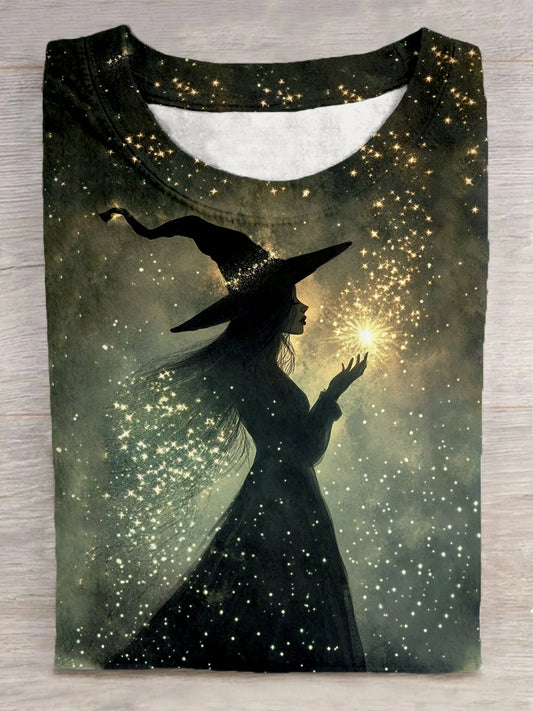 Unisex Magic Witch Pattern Casual Round Neck Short Sleeve T-shirt