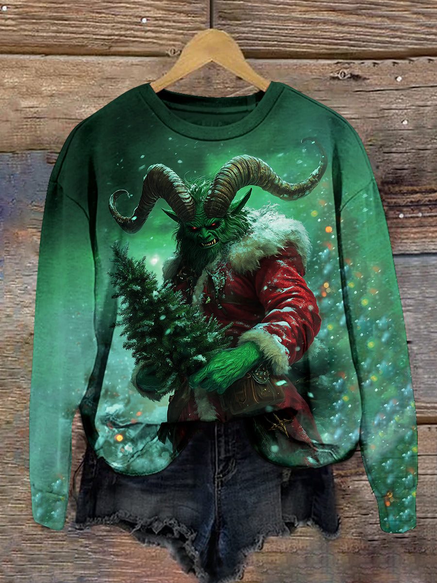 Christmas Green Monster Print Unisex Crew Neck Long Sleeve Sweatshirt