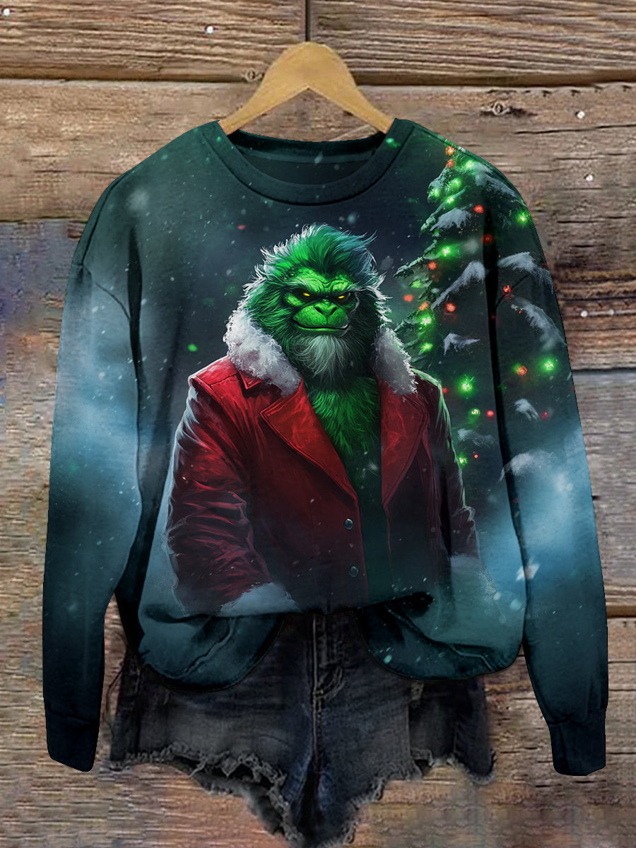 Christmas Green Monster Print Unisex Crew Neck Long Sleeve Sweatshirt