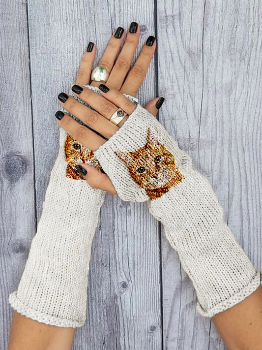 Women's Cat Print Knitted Gloves