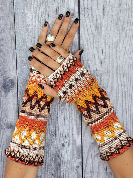 Women's Retro Ethnic Pattern Printed Knitted Gloves