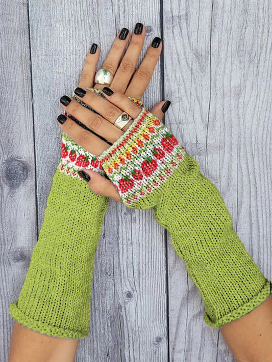 Women's Retro Strawberry Graphic Print Knitted Gloves