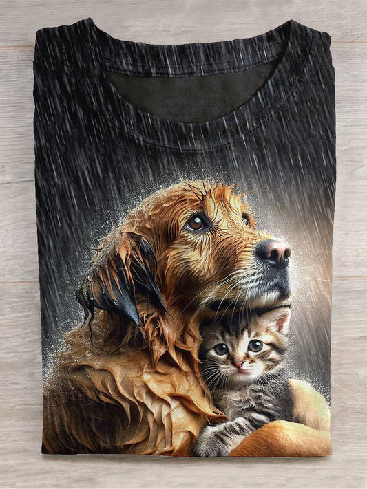 Dog Print Unisex Crew Neck Short Sleeve Casual T-Shirt