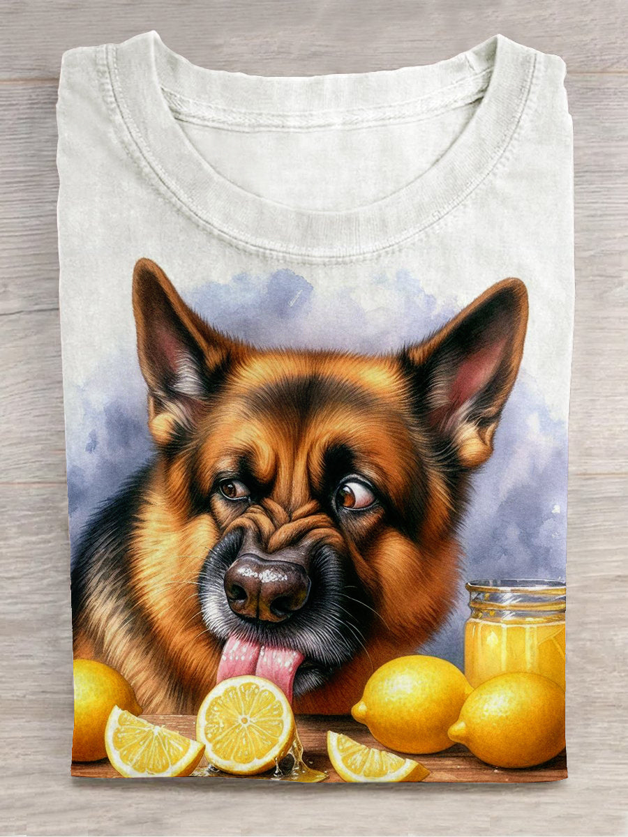 Dog Print Unisex Crew Neck Short Sleeve Casual T-Shirt