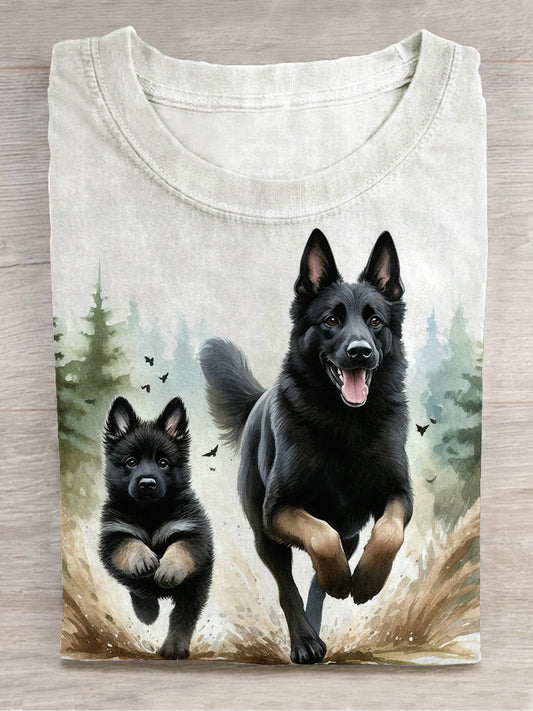 Dog Print Unisex Crew Neck Short Sleeve Casual T-Shirt