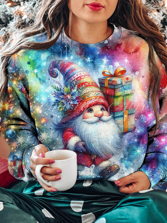 Women's Christmas Gnome Gift Pattern Casual Round Neck Long Sleeve Sweatshirt