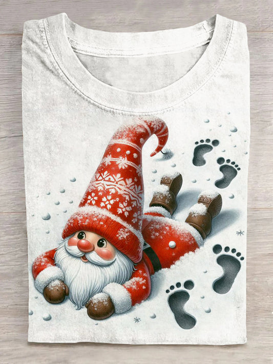 Unisex Christmas Snowman Pattern Casual Round Neck Short Sleeve T-shirt