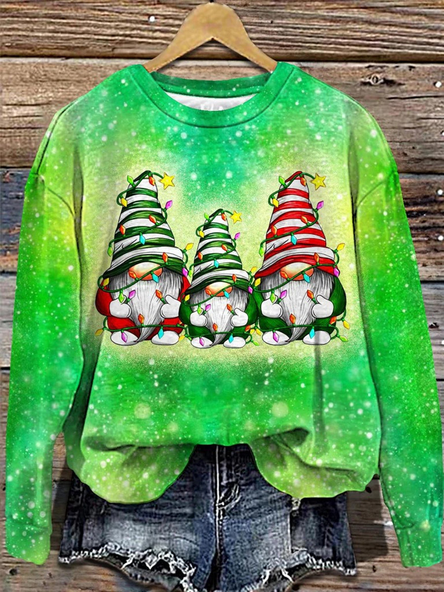 Women's Christmas Gnome Pattern Casual Round Neck Long Sleeve Sweatshirt