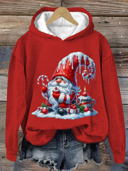 Christmas Gnome Art Print Unisex Long Sleeve Casual Hooded Sweatshirt