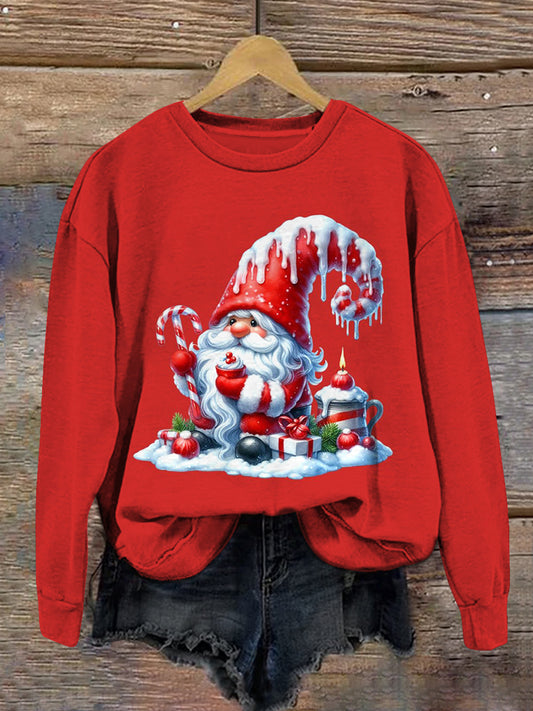 Christmas Gnome Art Print Unisex Crew Neck Long Sleeve Casual Sweatshirt