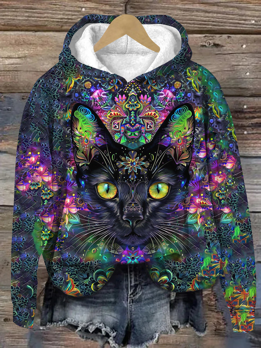 Cat Vintage Print Unisex Long Sleeve Casual Sweatshirt